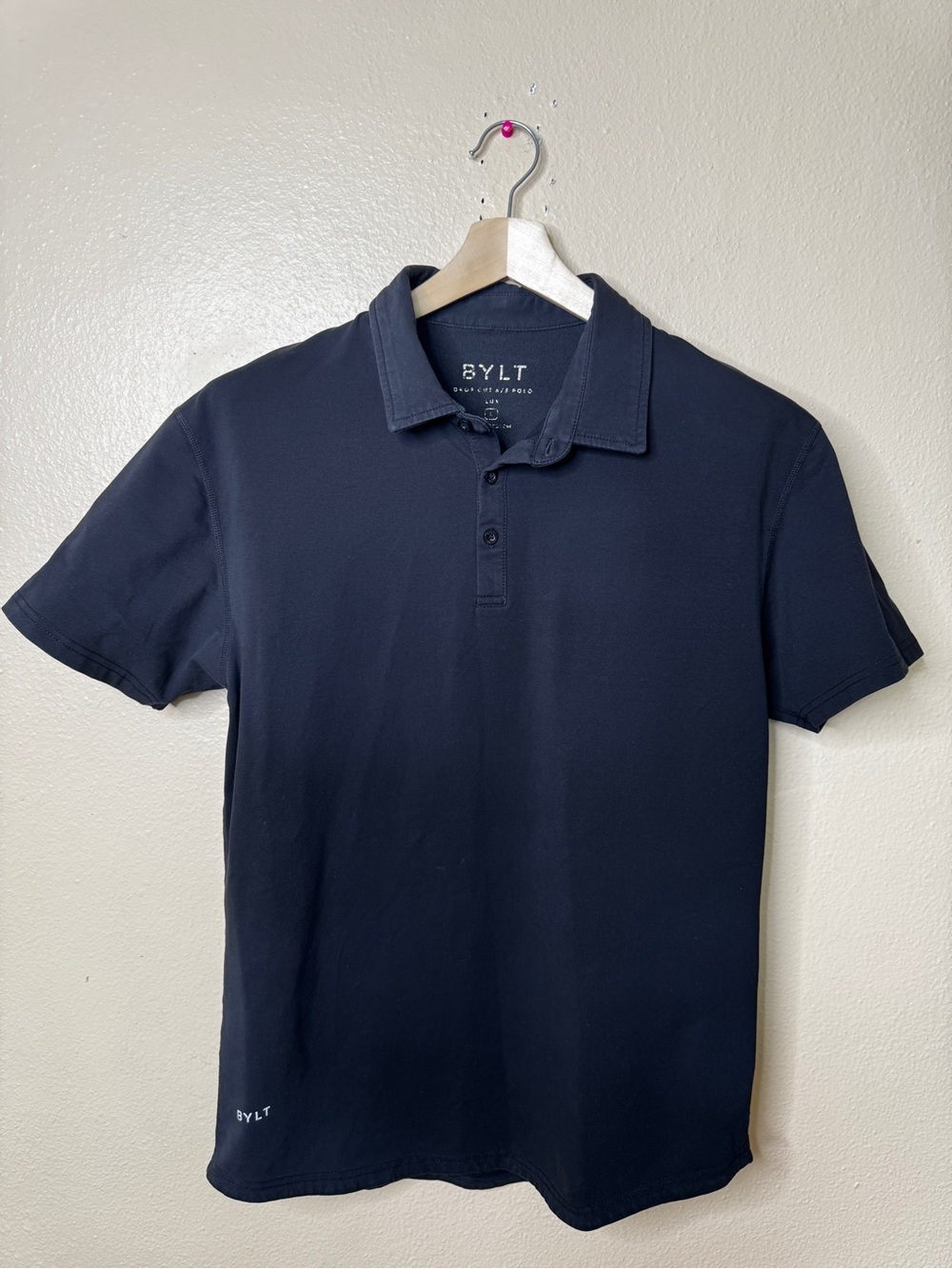 BYLT Premium Basics Mens L Black Lux Polo Shirt Stretch Short Sleeve Logo